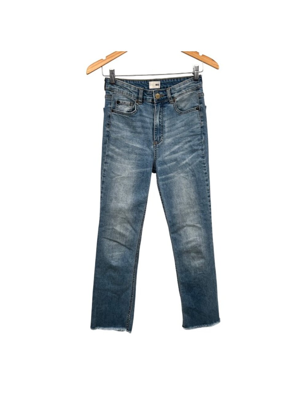 Amuse Society Womens Straight Leg Jeans Frayed Cuff Blue High Rise Size 25